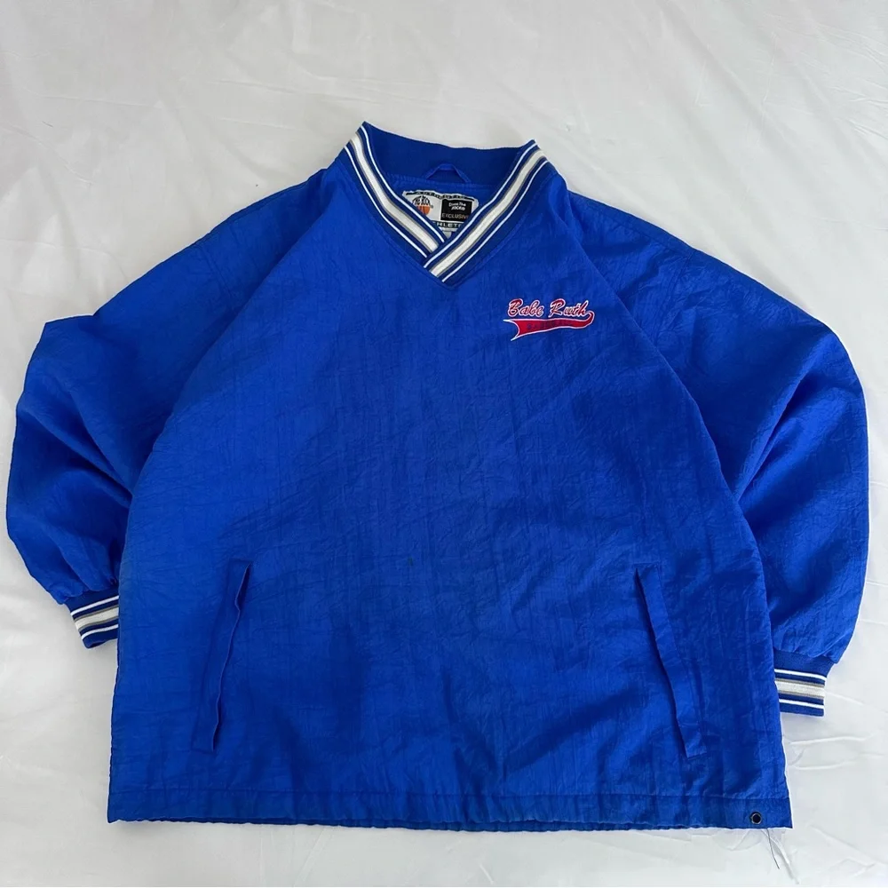 Vintage 90s Shoot The Rock Pullover Windbreaker Babe Ruth Baseball Blue Large